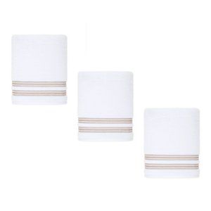 3 Nestwell 100% Hygro Cotton 30x54" BATH TOWELS - WHITE w/ TAN Fashion Stripes
